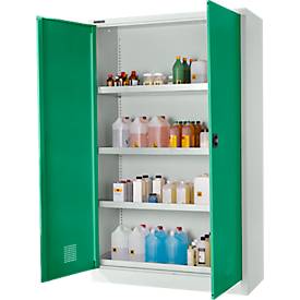 Schäfer Shop Select Umweltschrank, B 1200 x T 500 x H 1935 mm, 3 Wannen à 23 Liter + WHG-Wanne 14 Liter, lichtgrau/türkisgrün