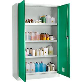 Schäfer Shop Select Umweltschrank, B 1200 x T 500 x H 1935 mm, 3 Wannen à 23 Liter + WHG-Wanne 14 Liter, lichtgrau/türkisgrün