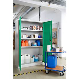 Schäfer Shop Select Umweltschrank, B 1200 x T 500 x H 1935 mm, 3 Wannen à 23 Liter + WHG-Wanne 14 Liter, lichtgrau/türkisgrün