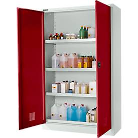 Schäfer Shop Select Umweltschrank, B 1200 x T 500 x H 1935 mm, 4 Wannen à 23 Liter, lichtgrau/rubinrot