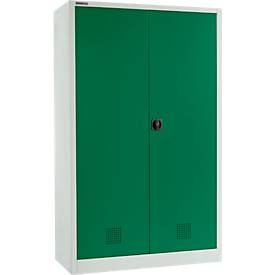 Schäfer Shop Select Umweltschrank, B 1200 x T 500 x H 1935 mm, 4 Wannen à 23 Liter, lichtgrau/türkisgrün