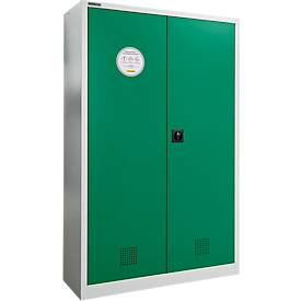 Schäfer Shop Select Umweltschrank, B 1200 x T 500 x H 1935 mm, 4 Wannen à 23 Liter, lichtgrau/türkisgrün