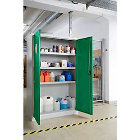 Schäfer Shop Select Umweltschrank, B 1200 x T 500 x H 1935 mm, 4 Wannen à 23 Liter, lichtgrau/türkisgrün