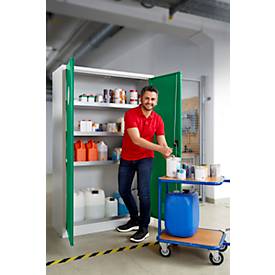 Schäfer Shop Select Umweltschrank, B 1200 x T 500 x H 1935 mm, 4 Wannen à 23 Liter, lichtgrau/türkisgrün