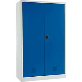 Schäfer Shop Select Umweltschrank, B 1200 x T 500 x H 1935 mm, 4 WHG-Wannen à 14 Liter, lichtgrau/enzianblau