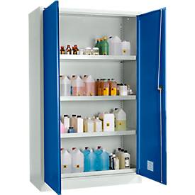 Schäfer Shop Select Umweltschrank, B 1200 x T 500 x H 1935 mm, 4 WHG-Wannen à 14 Liter, lichtgrau/enzianblau