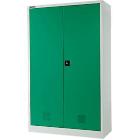 Schäfer Shop Select Umweltschrank, B 1200 x T 500 x H 1935 mm, 4 WHG-Wannen à 14 Liter, lichtgrau/türkisgrün