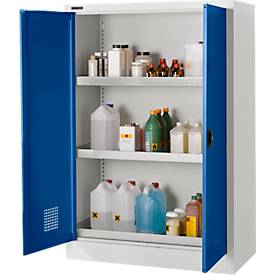 Schäfer Shop Select Umweltschrank, B 950 x T 500 x H 1585 mm, 3 Wannen à 18 Liter, lichtgrau/enzianblau