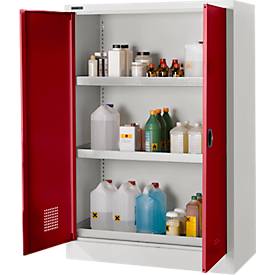 Schäfer Shop Select Umweltschrank, B 950 x T 500 x H 1585 mm, 3 WHG-Wannen à 11 Liter, lichtgrau/rubinrot