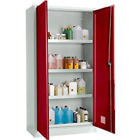 Schäfer Shop Select Umweltschrank, B 950 x T 500 x H 1935 mm, 4 Wannen à 18 Liter, lichtgrau/rubinrot