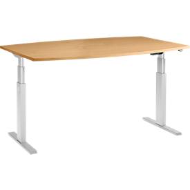 Schäfer Shop  Select Vergadertafel ERGO-T, T-poot, bootvorm, tweetraps elektr. in hoogte verstelbaar, B 2000 x H 645-1305 mm, beuken 