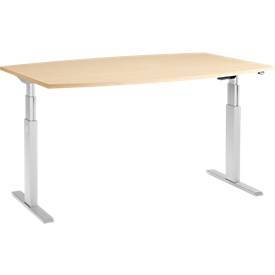 Schäfer Shop  Select Vergadertafel ERGO-T, T-poot, bootvorm, tweetraps elektr. in hoogte verstelbaar, B 2000 x H 645-1305 mm, esdoorn 