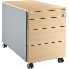Schäfer Shop Select verrijdbare ladeblok 1233, met greepgleuf, B 435 x H 567 mm, blank alu.-kleur/blank alu.-kleur/ahorn-decor
