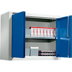 Schäfer Shop Select Wandschrank MS 750, zweitürig, mit Zwischenboden, B 750 x T 320 x H 600 mm, Stahl, lichtgrau/enzianblau