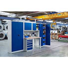 Schäfer Shop Select Wandschrank MS 750, zweitürig, mit Zwischenboden, B 750 x T 320 x H 600 mm, Stahl, lichtgrau/enzianblau