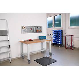 Schäfer Shop Select Werkbank, fahrbar, B 1500 x T 700 x H 835 mm, lichtgrau RAL 7035