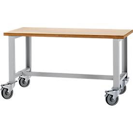 Schäfer Shop Select Werkbank, fahrbar, B 1500 x T 700 x H 835 mm, weißaluminium RAL 9006