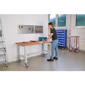 Schäfer Shop Select Werkbank, fahrbar, höhenverstellbar, B 1500 x T 700 x H 676-888 mm, lichtgrau RAL 7035