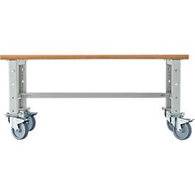 Schäfer Shop Select Werkbank, fahrbar, höhenverstellbar, B 1500 x T 700 x H 676-888 mm, lichtgrau RAL 7035