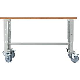 Schäfer Shop Select Werkbank, fahrbar, höhenverstellbar, B 1500 x T 700 x H 676-888 mm, weißaluminium RAL 9006