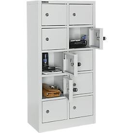 Schäfer Shop Select Wertfachschrank, 10 Fächer, Türen mit Zylinderschlössern inkl. Schlüsseln & Hauptschlüssel, B 390 x T 200 x H 780 mm, Stahlblech, lichtgrau RAL 7035