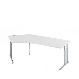 Schäfer Shop Select Winkelschreibtisch COMBITEC, 135° Winkel links, C-Fuß, B 2165 x T 800/800 x H 677-817 mm, lichtgrau/weißalu