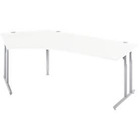Schäfer Shop Select Winkelschreibtisch COMBITEC, 135° Winkel links, C-Fuß, B 2165 x T 800/800 x H 677-817 mm, weiß/weißalu