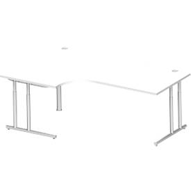 Schäfer Shop Select Winkelschreibtisch COMBITEC, 90° Winkel links, C-Fuß, B 2000 x T 1200/800 x H 677-817 mm, weiß/weißalu