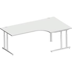 Schäfer Shop Select Winkelschreibtisch COMBITEC, 90° Winkel rechts, C-Fuß, B 2000 x T 1200/800 x H 677-817 mm, lichtgrau/weißalu