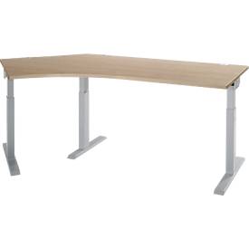 Schäfer Shop Select Winkelschreibtisch ERGO-T 2.0, 135° Winkel, Ansatz links, T-Fuß, B 2165 x T 800 x H 675-895 mm, Eiche/weißalu