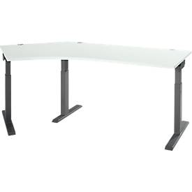 Schäfer Shop Select Winkelschreibtisch ERGO-T 2.0, 135° Winkel, Ansatz links, T-Fuß, B 2165 x T 800 x H 675-895 mm, lichtgrau/anthrazit