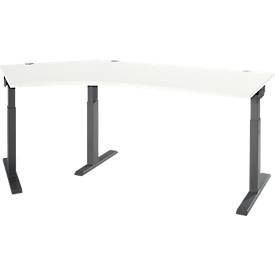 Schäfer Shop Select Winkelschreibtisch ERGO-T 2.0, 135° Winkel, Ansatz links, T-Fuß, B 2165 x T 800 x H 675-895 mm, weiß/anthrazit