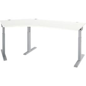 Schäfer Shop Select Winkelschreibtisch ERGO-T 2.0, 135° Winkel, Ansatz links, T-Fuß, B 2165 x T 800 x H 675-895 mm, weiß/weißalu