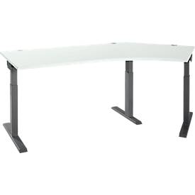 Schäfer Shop Select Winkelschreibtisch ERGO-T 2.0, 135° Winkel, Ansatz rechts, T-Fuß, B 2165 x T 800 x H 675-895 mm, lichtgrau/anthrazit