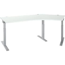 Schäfer Shop Select Winkelschreibtisch ERGO-T 2.0, 135° Winkel, Ansatz rechts, T-Fuß, B 2165 x T 800 x H 675-895 mm, lichtgrau/weißalu 
