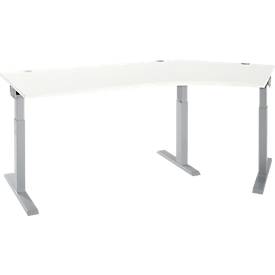 Schäfer Shop Select Winkelschreibtisch ERGO-T 2.0, 135° Winkel, Ansatz rechts, T-Fuß, B 2165 x T 800 x H 675-895 mm, weiß/weißalu