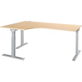 Schäfer Shop Select Winkelschreibtisch ERGO-T 2.0, 90° Winkel, Ansatz links, T-Fuß, B 2000 x T 1200/800 x H 675-895 mm, Ahorn/weißalu