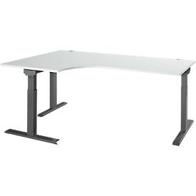 Schäfer Shop Select Winkelschreibtisch ERGO-T 2.0, 90° Winkel, Ansatz links, T-Fuß, B 2000 x T 1200/800 x H 675-895 mm, lichtgrau/anthrazit