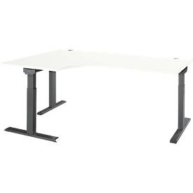 Schäfer Shop Select Winkelschreibtisch ERGO-T 2.0, 90° Winkel, Ansatz links, T-Fuß, B 2000 x T 1200/800 x H 675-895 mm, weiß/anthrazit
