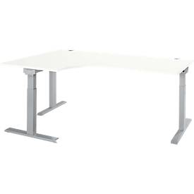 Schäfer Shop Select Winkelschreibtisch ERGO-T 2.0, 90° Winkel, Ansatz links, T-Fuß, B 2000 x T 1200/800 x H 675-895 mm, weiß/weißalu