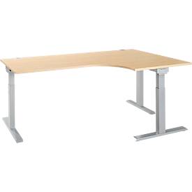 Schäfer Shop Select Winkelschreibtisch ERGO-T 2.0, 90° Winkel, Ansatz rechts, T-Fuß, B 2000 x T 1200/800 x H 675-895 mm, Ahorn/weißalu 