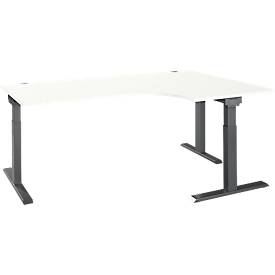 Schäfer Shop Select Winkelschreibtisch ERGO-T 2.0, 90° Winkel, Ansatz rechts, T-Fuß, B 2000 x T 1200/800 x H 675-895 mm, weiß/anthrazit