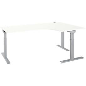 Schäfer Shop Select Winkelschreibtisch ERGO-T 2.0, 90° Winkel, Ansatz rechts, T-Fuß, B 2000 x T 1200/800 x H 675-895 mm, weiß/weißalu 