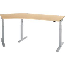 Schäfer Shop Select Winkelschreibtisch ERGO-T 2.0, elektrisch höhenverstellbar, 135° Winkel links, T-Fuß, B 2000 mm, Ahorn/weißalu