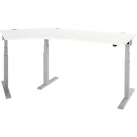 Schäfer Shop Select Winkelschreibtisch ERGO-T 2.0, elektrisch höhenverstellbar, 135° Winkel links, T-Fuß, B 2000 mm, weiß/weißalu