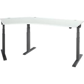 Schäfer Shop Select Winkelschreibtisch ERGO-T 2.0, elektrisch höhenverstellbar, 135° Winkel links, T-Fuß, B 2185 mm, lichtgrau/anthrazit