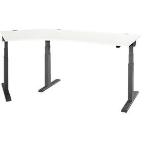 Schäfer Shop Select Winkelschreibtisch ERGO-T 2.0, elektrisch höhenverstellbar, 135° Winkel links, T-Fuß, B 2185 mm, weiß/anthrazit