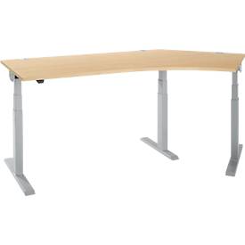 Schäfer Shop Select Winkelschreibtisch ERGO-T 2.0, elektrisch höhenverstellbar, 135° Winkel rechts, T-Fuß, B 2185 mm, Ahorn/weißalu