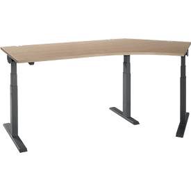 Schäfer Shop Select Winkelschreibtisch ERGO-T 2.0, elektrisch höhenverstellbar, 135° Winkel rechts, T-Fuß, B 2185 mm, Eiche/anthrazit