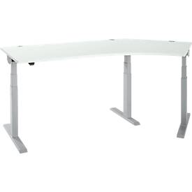 Schäfer Shop Select Winkelschreibtisch ERGO-T 2.0, elektrisch höhenverstellbar, 135° Winkel rechts, T-Fuß, B 2185 mm, lichtgrau/weißalu